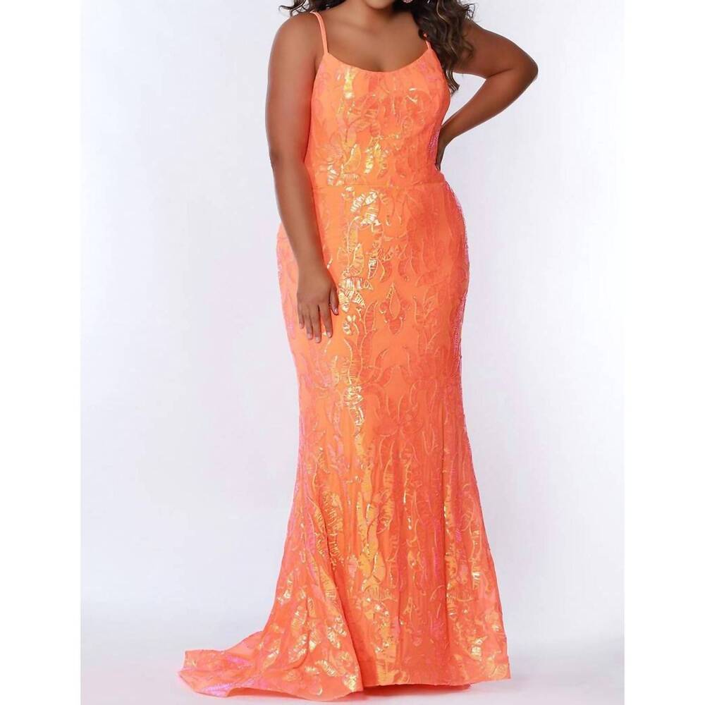 NEW TEASE PROM scoop neckline gown in tangelo